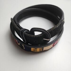 Southwestern Belt 36" woven inset leather aztec design boho hippie cowboycore